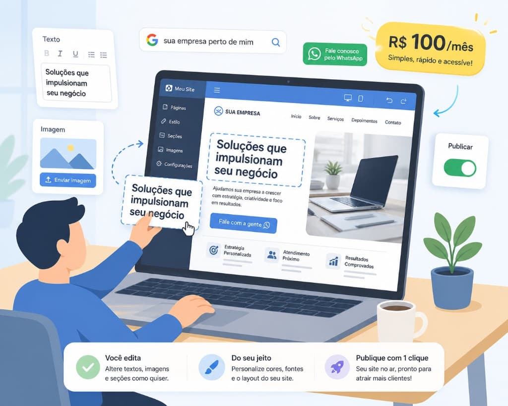 Assinatura de site modelo para escritório de advocacia: painel, busca Google e WhatsApp
