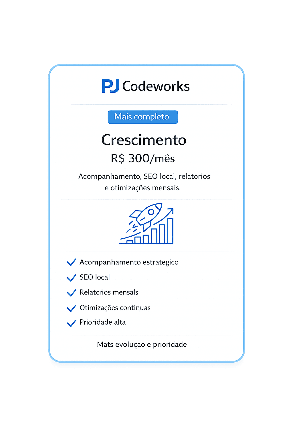 Prévia artística do plano Crescimento: SEO, melhorias e acompanhamento